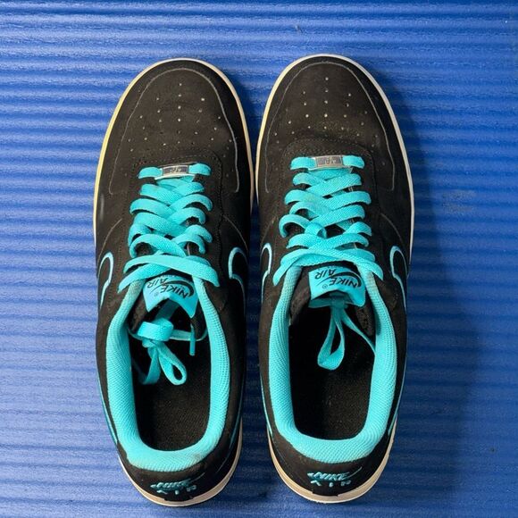 Size 11- Men’s Nike Air Force 1 Low Black Turquoise Casual Sneakers 488298-011 - Picture 5 of 8